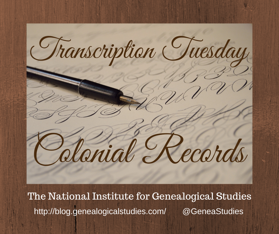 Transcription Tuesday – Colonial Records